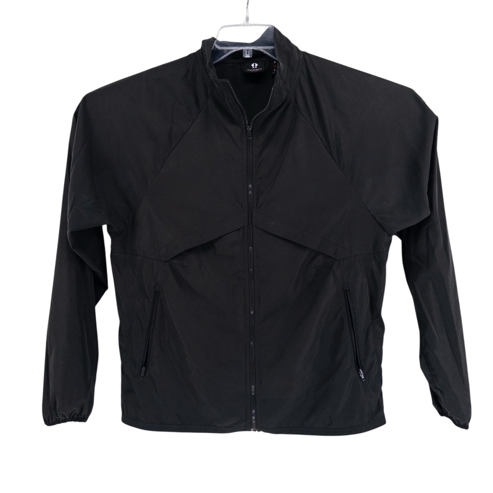Bearded Goat Men's Med Full Zip Packable Windbreaker Black Outdoor Hiking Jacket